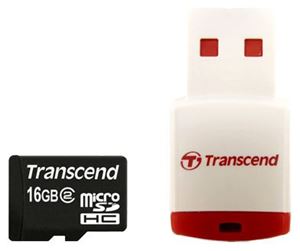 Флеш-карта microSDHC 16Гб Transcend , Class 2 ( TS16GUSDHC2-P3 ) microSD USB ридер