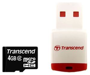 Флеш-карта microSDHC 4Гб Transcend , Class 2 ( TS4GUSDHC2-P3 ) microSD USB ридер