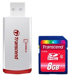 Флеш-карта SDHC 8Гб Transcend , Class 2 ( TS8GSDHC2-P2 ) + Card Reader USB