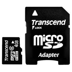 Флеш-карта microSDHC 4Гб Transcend , Class 6 ( TS4GUSDHC6 ) адаптер SD