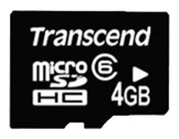 Флеш-карта microSDHC 4Гб Transcend , Class 6 ( TS4GUSDHC6-2 )